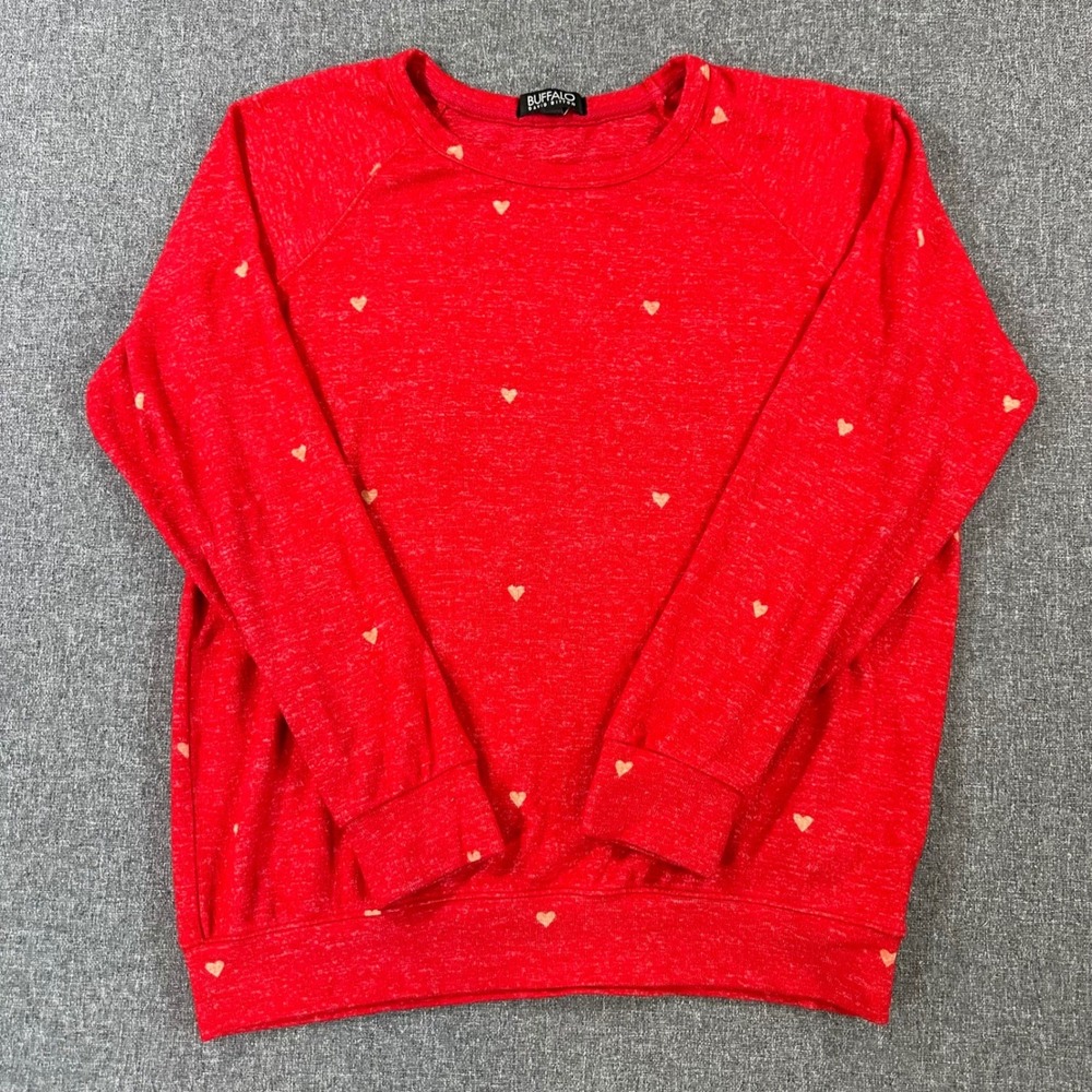 Buffalo David Bitton Womens Red Heart Sweatshirt Raglan Pullover Size M ❤️